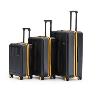 US.Street 🇺🇸 American Style Premium Black Hard Shell Trolley Set with Yellow Accents (Set of 3)