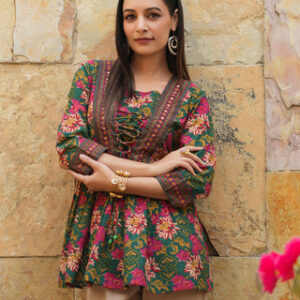 Elegant Floral Printed Peplum Kurti Top for Women – Ethnic Fusion Wear