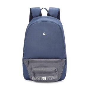 Benetton Blue & Grey Casual Backpack | Stylish & Spacious College & Travel Bag