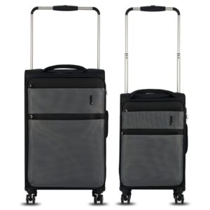 Premium 2-Piece Soft-Shell Trolley Luggage Set with 360° Spinner Wheels – Grey & Black Travel Suitcase Combo