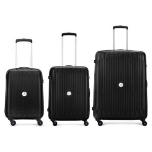 Premium 3-Piece Black Hard Shell Luggage Set with 360° Spinner Wheels & Telescopic Handle