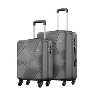 Safari Hard Shell Trolley Luggage Set of 2 – 4 Wheel Spinner Suitcase Set (Grey)