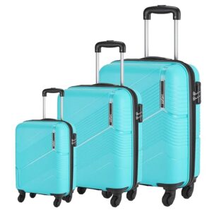 Premium 3-Piece Hard Shell Trolley Luggage Set with 360° Spinner Wheels – Lightweight Travel Suitcase Set (Cabin + Medium + Large) – Aqua Blue
