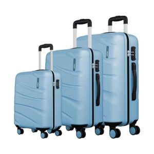 3 Pcs Premium Hard Shell Luggage Set with 360° Spinner Wheels & TSA Lock – Sky Blue Travel Suitcase Combo (Cabin, Medium & Large)