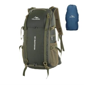 TRAWOC Vanguard 40L Trekking Backpack with Rain Cover – Waterproof Travel & Hiking Rucksack (Olive Green)