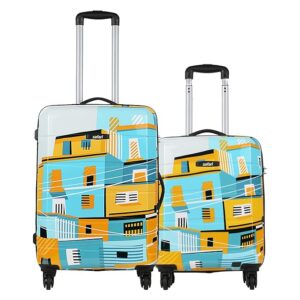 Safari Printed Hard Shell Trolley Luggage Set (Cabin + Medium) – 4 Wheel Spinner Suitcase Combo – Blue & Yellow City Design