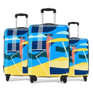 Safari Blue Printed Hard Trolley Luggage Set of 3 (Small, Medium & Large) – 360° Spinner Wheels, Durable & Lightweight Travel Suitcase