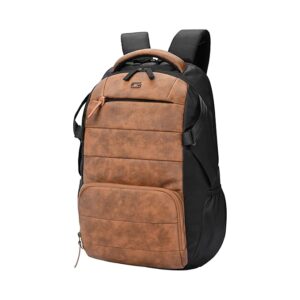 Premium Brown & Black Leather Finish Laptop Backpack – Stylish Office, College & Travel Bag for Men & Women