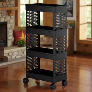Multipurpose Plastic Storage Organizer Trolley (4 Compartments) – Portable, Durable & Easy Move