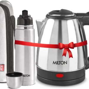 Milton Stainless Steel Electric Kettle Combo – Fast Boiling Kettle + Thermosteel Flask