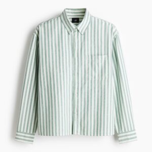 Men’s Premium Green & White Striped Casual Shirt – Full Sleeve Cotton Regular Fit