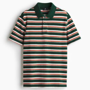 Men’s Premium Green Striped Polo T-Shirt – Half Sleeve Casual Regular Fit