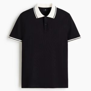 Men’s Premium Black Polo T-Shirt with Contrast Collar – Half Sleeve Regular Fit