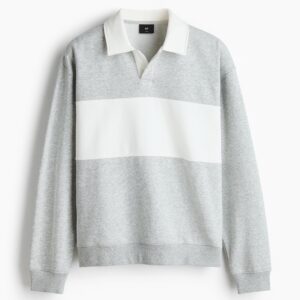 Men’s Premium Grey Panel Sweatshirt with Collar – Full Sleeve Winter Wear Regular Fit