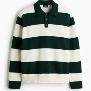 Men’s Premium Green & Cream Striped Polo Sweater | Winter Collection