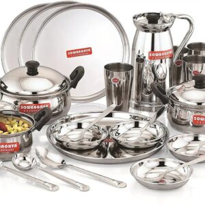 Premium Stainless Steel Dinner Set (Pack of 26) – Complete Thali Set for Home & Family