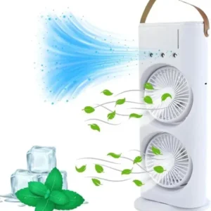 Portable Dual Fan Air Cooler with Ice Chamber & Adjustable Speed – Mini USB Table Cooling Fan